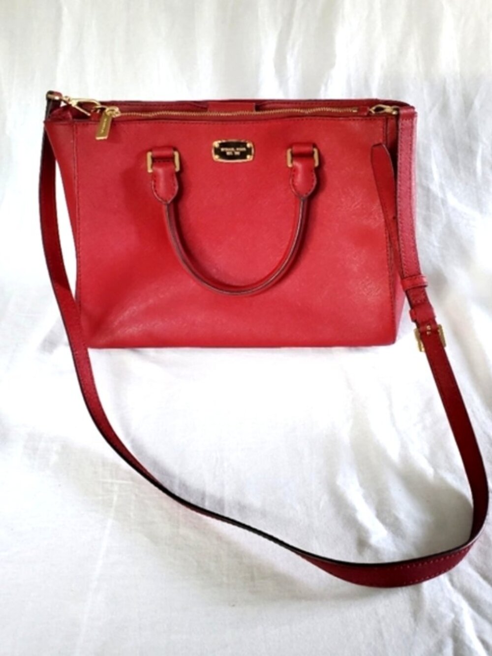 Michael Kors red saffiano leather top handle crossbody